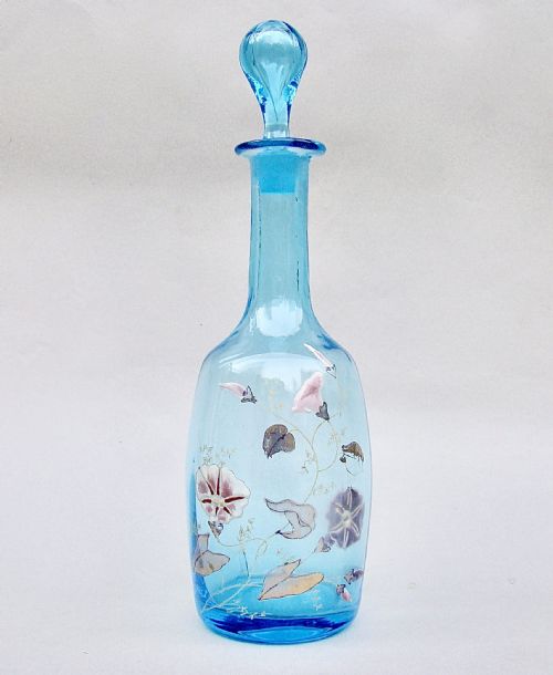 Delightful French Art Nouveau Enamelled Glass Small Liqueur Decanter, Circa 1900
