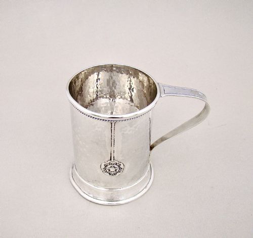 fig 1. FABULOUS ARTS & CRAFT SILVER CHRISTENING MUG BY AMY SANDHEIM, LONDON 1934