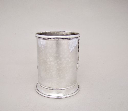 fig 2. FABULOUS ARTS & CRAFT SILVER CHRISTENING MUG BY AMY SANDHEIM, LONDON 1934