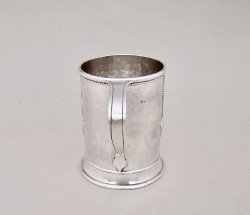 fig 3. FABULOUS ARTS & CRAFT SILVER CHRISTENING MUG BY AMY SANDHEIM, LONDON 1934