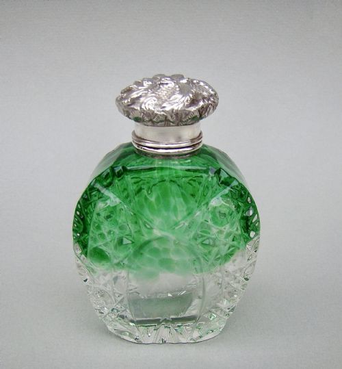 Rare Victorian "Horseshoe" Silver & Cut Glass Scent Bottle, Circa 1890
