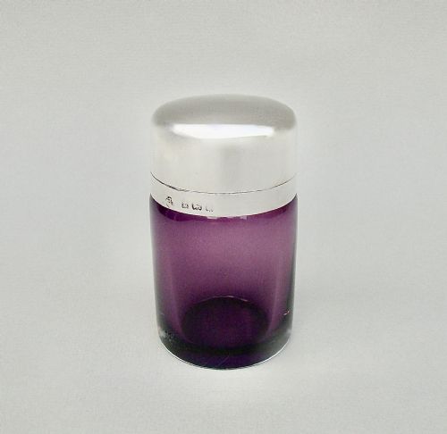 fig 2. ELEGANT EDWARDIAN SILVER AND AMETHYST GLASS SCENT BOTTLE BY WILLIAM HUTTON & SONS, BIRMINGHAM 1905