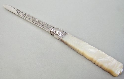 fig 1. EXQUISITE VICTORIAN SILVER AND MOTHER OF PEARL LETTER OPENER BY GEORGE UNITE, BIRMINGHAM 1875