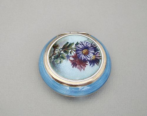 Fabulous French Guilloche Enamel Compact, Import Marks for London 1920