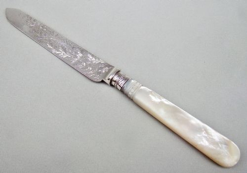 fig 2. CASED VICTORIAN SOLID SILVER AND MOTHER OF PEARL CAKE KNIFE BY THE ATKINS BROTHERS, SHEFFIELD 1892