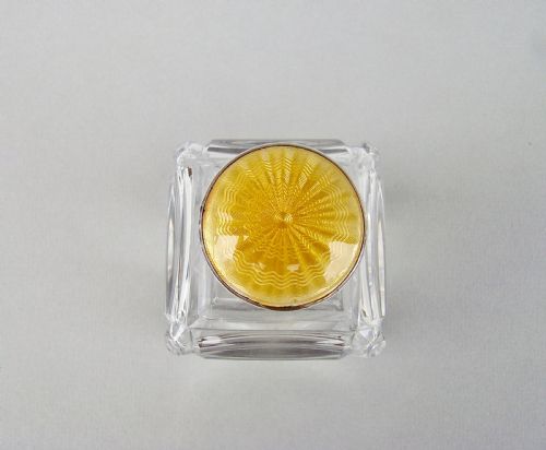fig 3. ART DECO SILVER AND GUILLOCHE ENAMEL CUT GLASS SCENT BOTTLE BY HENRY PERKINS, BIRMINGHAM 1921
