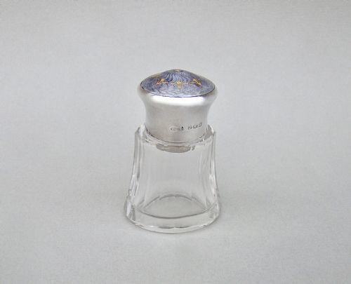 fig 2. GORGEOUS SILVER AND GUILLOCHE ENAMEL SCENT BOTTLE BY HENRY CLIFFORD DAVIS, BIRMINGHAM 1915
