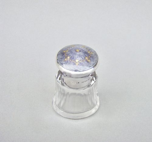 fig 1. GORGEOUS SILVER AND GUILLOCHE ENAMEL SCENT BOTTLE BY HENRY CLIFFORD DAVIS, BIRMINGHAM 1915
