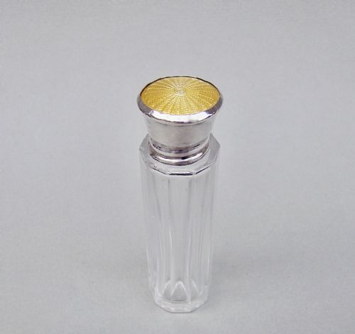 Small Silver & Guilloche Enamel Scent Bottle by Henry Clifford Davis, Birmingham 1914