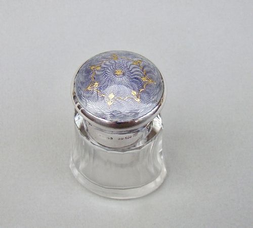 Gorgeous Silver and Guilloche Enamel Scent Bottle by Henry Clifford Davis, Birmingham 1915
