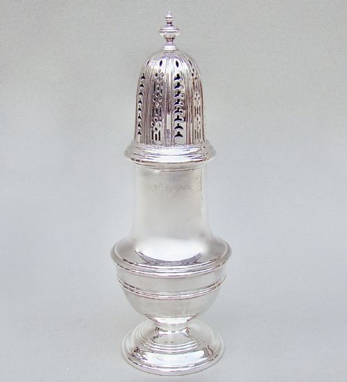 Georgian Revival Solid Silver Sugar Caster by the Barker Brothers, Birmingham 1939