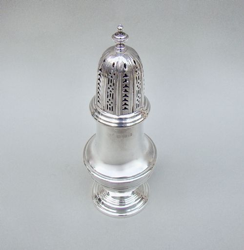 fig 1. GEORGIAN REVIVAL SOLID SILVER SUGAR CASTER BY THE BARKER BROTHERS, BIRMINGHAM 1939