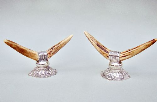 Pair of Victorian Novelty Silver Plated Horn Shaped Knife Rests, Circa 1890