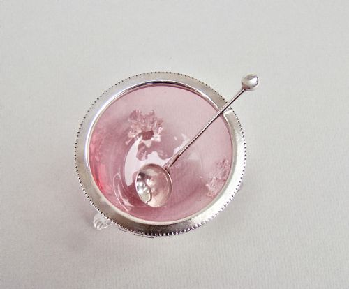 fig 2. VICTORIAN SILVER MOUNTED CRANBERRY GLASS SALT, LONDON 1899 & SILVER SALT SPOON
