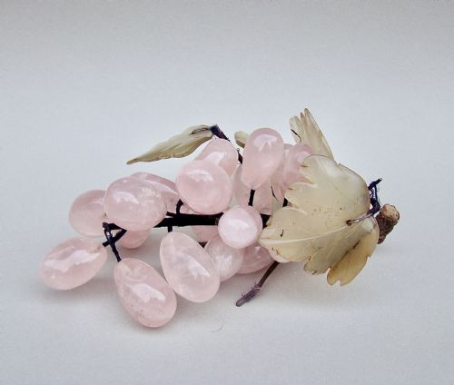 Art Deco Ornamental Pink Quartz &  Jade Grape Cluster, Circa 1920