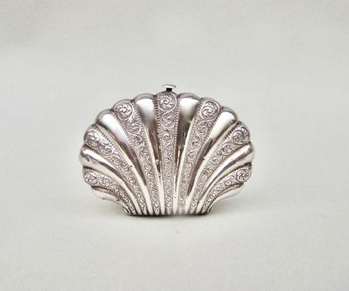 Exquisite Victorian Silver Shell Shaped Coin Purse, Circa 1880