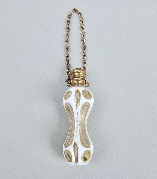 Rare Miniature 19th C. French Overlay Glass Chatelaine Scent Bottle, Circa 1870