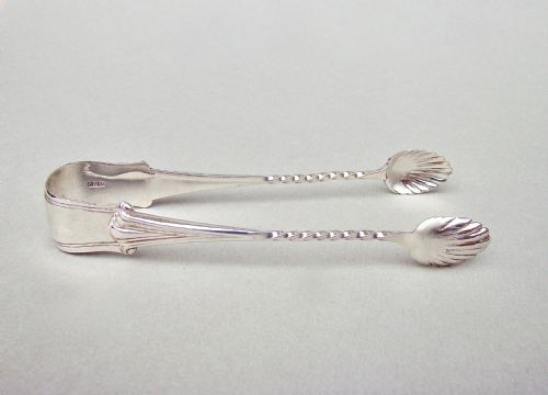 fig 1. PAIR OF VICTORIAN SILVER ALBANY PATTERN SUGAR TONGS BY GEORGE MAUDSLEY JACKSON, LONDON 1889