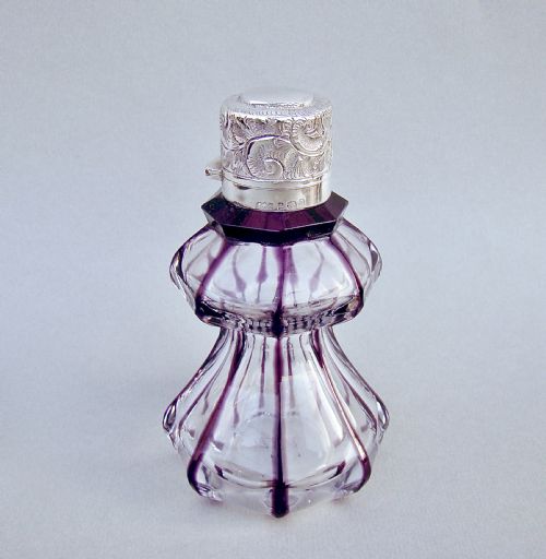 Victorian Silver Mounted Amethyst Overlay Glass Scent Bottle by Abrahams & Co, Birmingham 1900