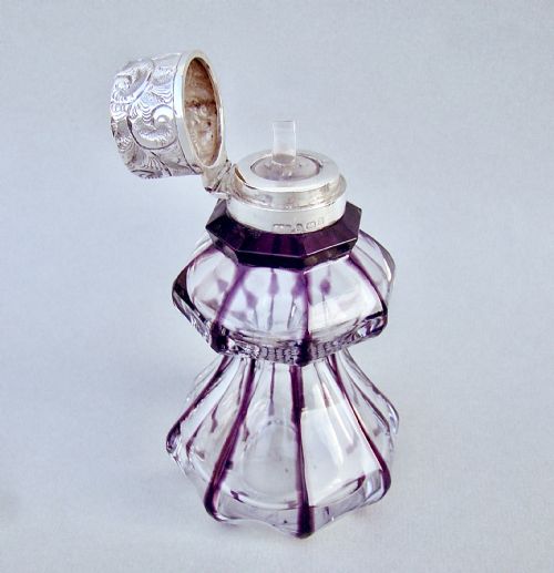 fig 2. VICTORIAN SILVER MOUNTED AMETHYST OVERLAY GLASS SCENT BOTTLE BY ABRAHAMS & CO, BIRMINGHAM 1900