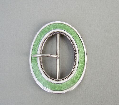 Exquisite Silver & Guilloche Enamel Belt Buckle by Levi & Salaman, Birmingham 1910