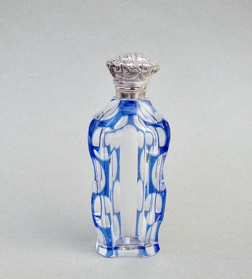 Exquisite Victorian Silver & Bristol Blue Overlay Glass Scent Bottle, Circa 1890