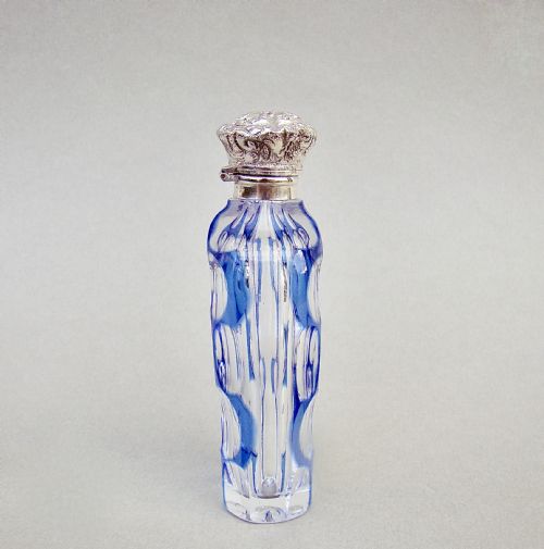 fig 2. EXQUISITE VICTORIAN SILVER & BRISTOL BLUE OVERLAY GLASS SCENT BOTTLE, CIRCA 1890