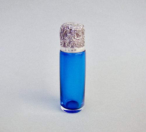 fig 1. RARE VICTORIAN SILVER AND TURQUOISE GLASS SCENT BOTTLE BY CHARLES MAY, BIRMINGHAM 1888