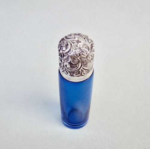 fig 2. RARE VICTORIAN SILVER AND TURQUOISE GLASS SCENT BOTTLE BY CHARLES MAY, BIRMINGHAM 1888