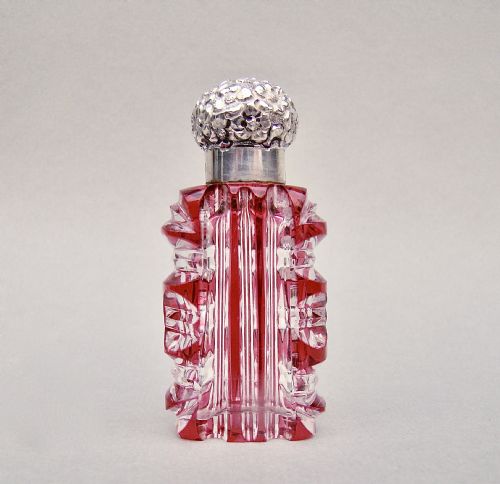Delightful Victorian Bohemian Overlay Cranberry Glass Scent Bottle by George Brace, London 1891