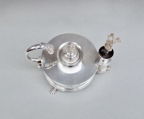 fig 2. GEORGE V SILVER NOVELTY TABLE CIGAR LIGHTER MODELLED AS AN OIL LAMP BY COLLINGWOOD & CO, LONDON 1930