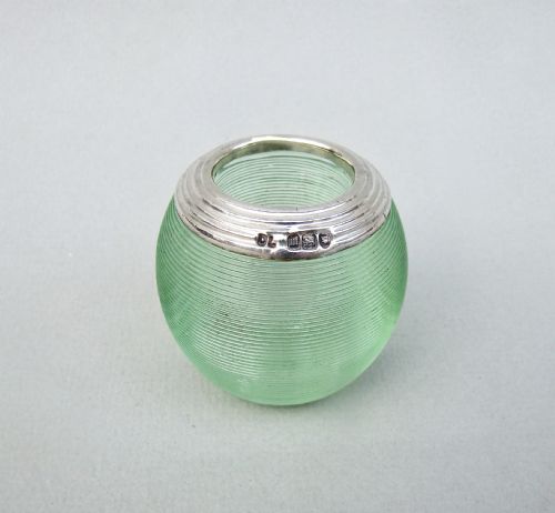 fig 1. RARE EDWARDIAN SILVER MOUNTED GREEN GLASS MATCH STRIKER BY SCHINDLER & CO, LONDON 1907