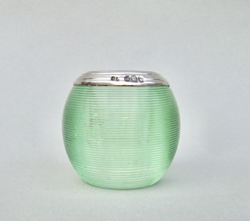 Rare Edwardian Silver Mounted Green Glass Match Striker by Schindler & Co, London 1907