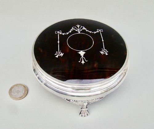 fig 1. VERY LARGE SILVER PIQUE TORTOISESHELL JEWELLERY BOX BY WILLIAM COMYNS, LONDON 1919