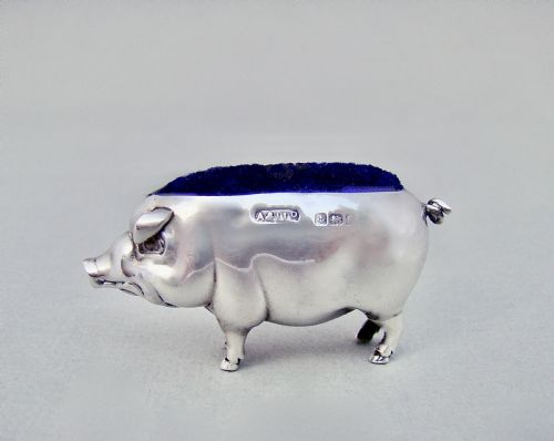 Edwardian Silver Pig Pin Cushion by Adie & Lovekin, Birmingham 1906