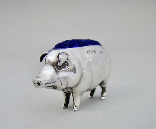 fig 2. EDWARDIAN SILVER PIG PIN CUSHION BY ADIE & LOVEKIN, BIRMINGHAM 1906