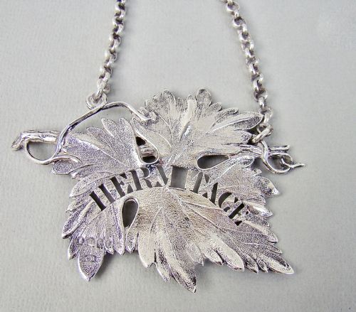 Rare Georgian Silver Vine Leaf Label for "Hermitage" by Charles Rawling, London 1823
