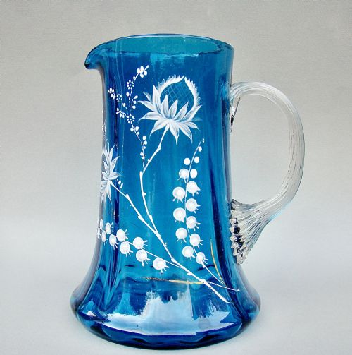 Stunning Victorian Enamelled Turquoise Glass Water Jug, Circa 1890