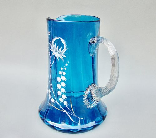 fig 2. STUNNING VICTORIAN ENAMELLED TURQUOISE GLASS WATER JUG, CIRCA 1890