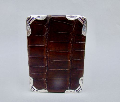 fig 1. ART NOUVEAU SILVER MOUNTED CROCODILE CARD CASE & WALLET BY LUDWIG KRUMM, LONDON 1901