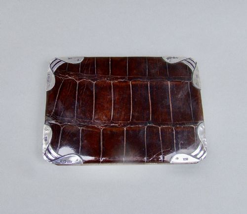 Art Nouveau Silver Mounted Crocodile Card Case & Wallet by Ludwig Krumm, London 1901