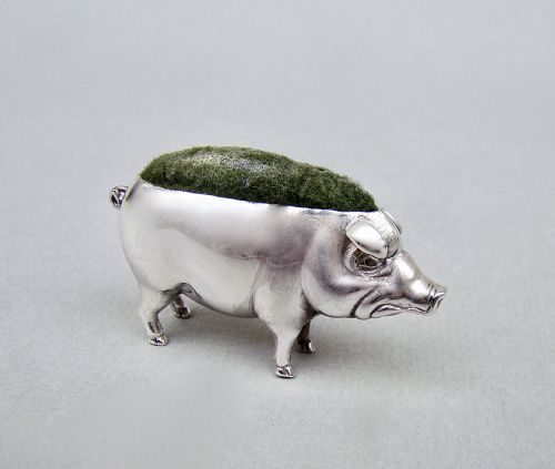 Edwardian Silver Pig Pin Cushion by Adie & Lovekin, Birmingham 1902