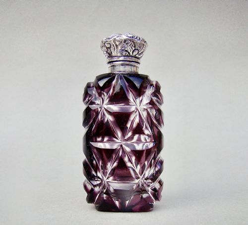 Exquisite Victorian Silver and Amethyst Overlay Bohemian Glass Scent Bottle, Circa 1890