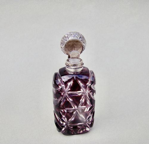 fig 2. EXQUISITE VICTORIAN SILVER AND AMETHYST OVERLAY BOHEMIAN GLASS SCENT BOTTLE, CIRCA 1890