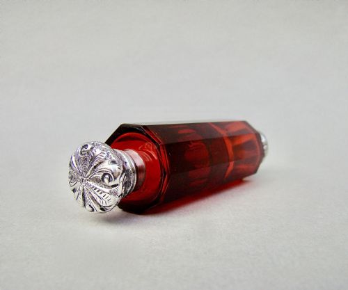 Victorian Silver Ruby Glass Double-ended Scent Bottle, Circa 1890