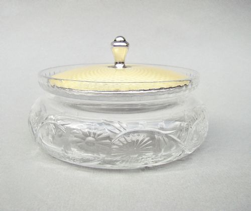 fig 1. ART DECO SILVER & GUILLOCHE ENAMEL TOILETRY JAR BY CHARLES GREEN & CO, BIRMINGHAM 1935