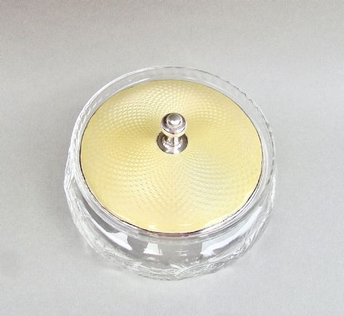 fig 3. ART DECO SILVER & GUILLOCHE ENAMEL TOILETRY JAR BY CHARLES GREEN & CO, BIRMINGHAM 1935