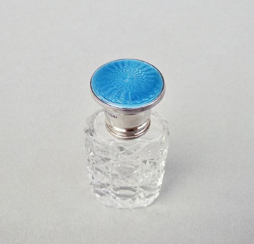 Art Deco Silver & Guilloche Enamel Scent Bottle by Henry Clifford Davis, Birmingham 1924