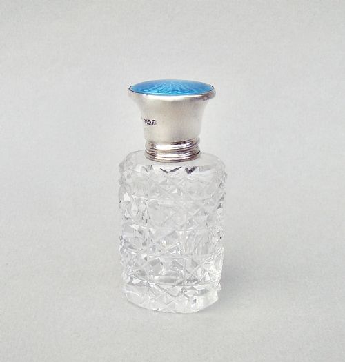 fig 1. ART DECO SILVER & GUILLOCHE ENAMEL SCENT BOTTLE BY HENRY CLIFFORD DAVIS, BIRMINGHAM 1924