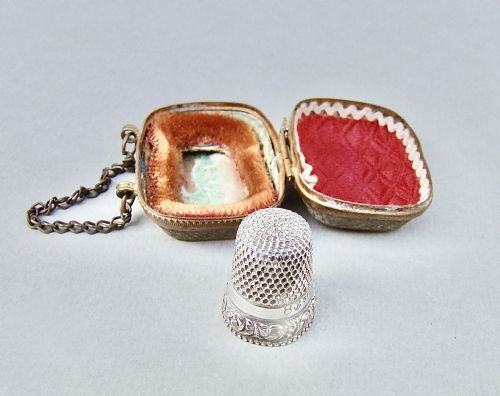 fig 2. DELIGHTFUL STERLING SILVER THIMBLE IN ORMULU CHATELAINE THIMBLE CASE, CIRCA 1890